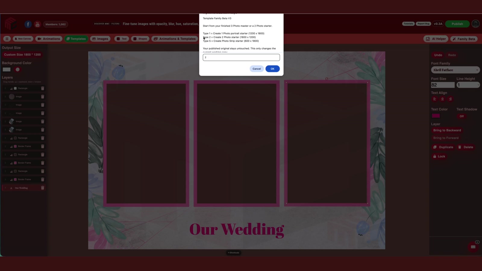 One Click Template Family Beta: Turn 3 Photo Layouts Into 2 Photo, 1 Photo and Photo Strips