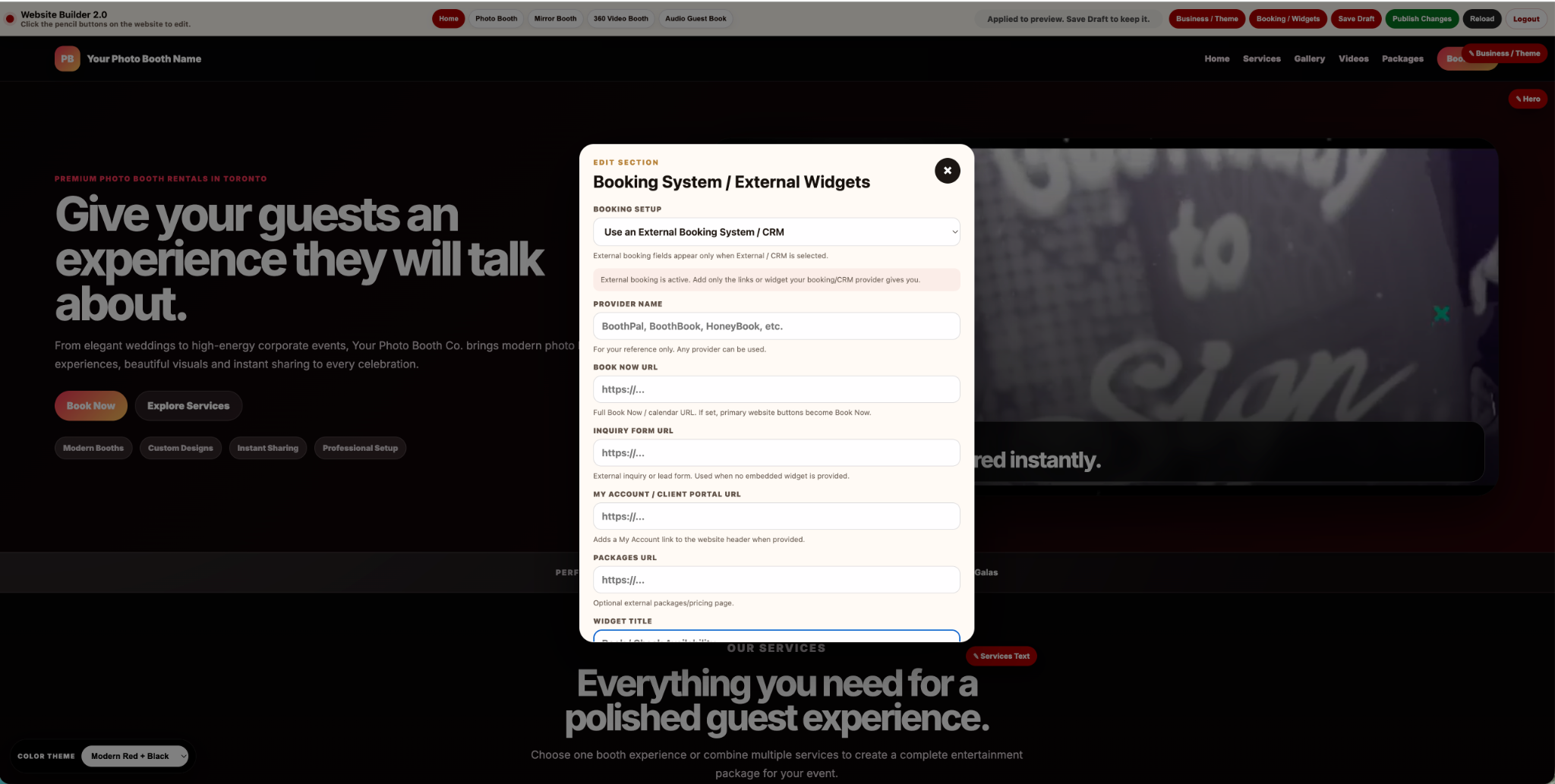 Use the Booking System You Already Have With MyMirrorClub Website Builder 2.0
